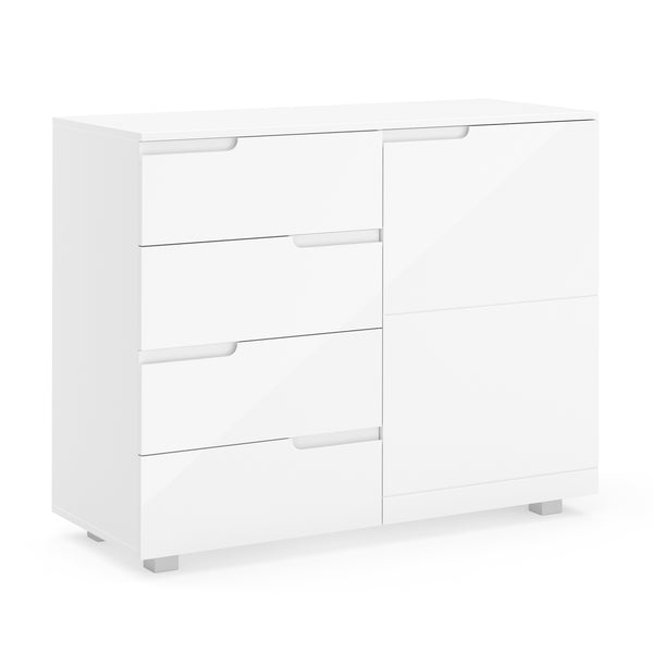 Sideboard AVILA 4 Schubladen und 1 Tür 100 x 80 cm Hochglanz weiss