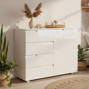 Sideboard AVILA 4 Schubladen und 1 Tür 100 x 80 cm Hochglanz weiss