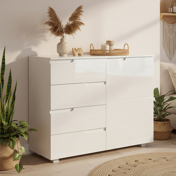 Sideboard AVILA 4 Schubladen und 1 Tür 100 x 80 cm Hochglanz weiss