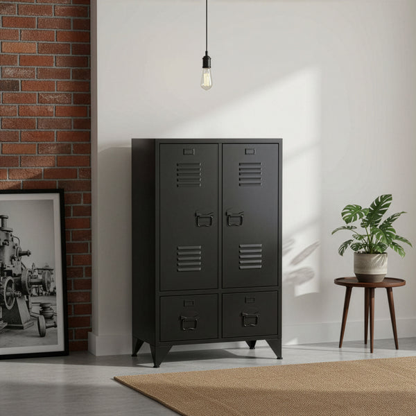 Kommode Metall ANTEY 2 Türen 2 Schubladen 67 x 107 cm schwarz