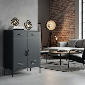 Kommode Metall KLAUS 2 Schubladen 2 Türen 80 x 101 cm anthrazit