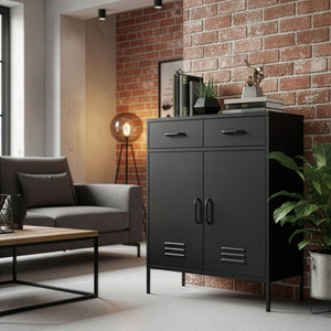 Kommode Metall KLAUS 2 Schubladen 2 Türen 80 x 101 cm schwarz