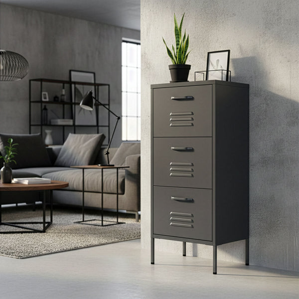 Kommode Metall KLAUS 3 Schubladen 42 x 101 cm anthrazit