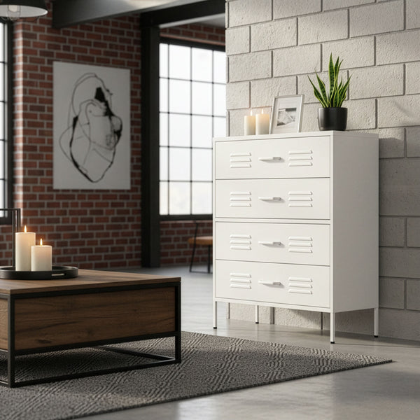 Kommode Metall KLAUS 4 Schubladen 80 x 101 cm weiss