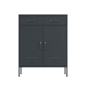 Kommode Metall KLAUS 2 Schubladen 2 Türen 80 x 101 cm anthrazit