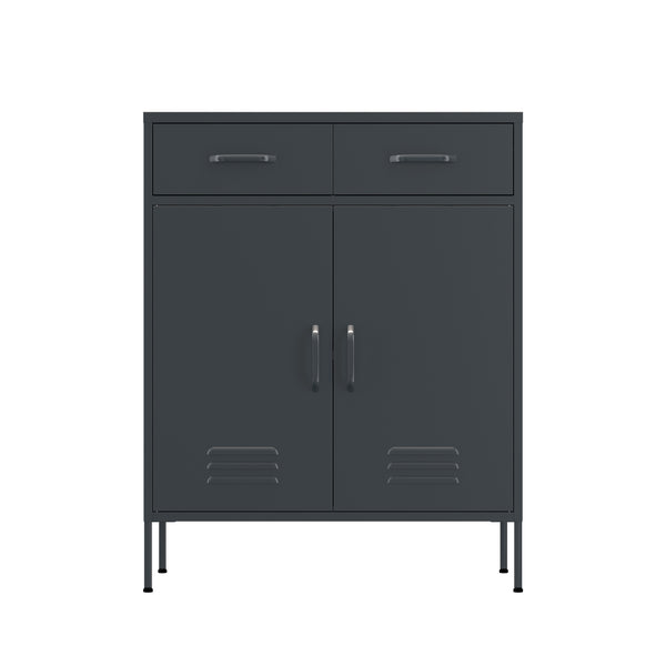 Kommode Metall KLAUS 2 Schubladen 2 Türen 80 x 101 cm anthrazit