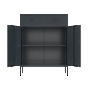 Kommode Metall KLAUS 2 Schubladen 2 Türen 80 x 101 cm anthrazit