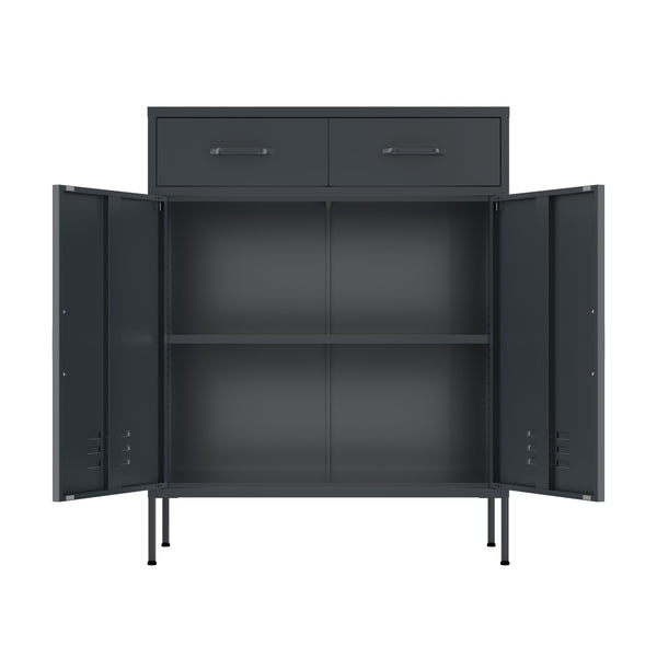 Kommode Metall KLAUS 2 Schubladen 2 Türen 80 x 101 cm anthrazit