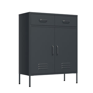 Kommode Metall KLAUS 2 Schubladen 2 Türen 80 x 101 cm anthrazit