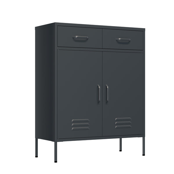 Kommode Metall KLAUS 2 Schubladen 2 Türen 80 x 101 cm anthrazit