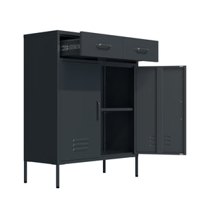 Kommode Metall KLAUS 2 Schubladen 2 Türen 80 x 101 cm anthrazit