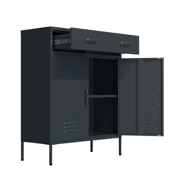 Kommode Metall KLAUS 2 Schubladen 2 Türen 80 x 101 cm anthrazit