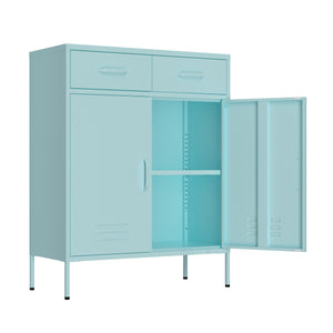 Kommode Metall KLAUS 2 Schubladen 2 Türen 80 x 101 cm mint