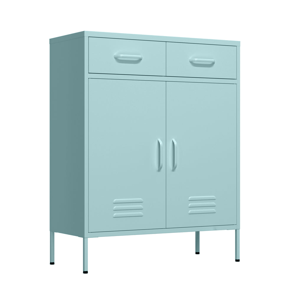Metal chest of drawers KLAUS, 2 drawers, 2 doors, 80 x 101 cm, mint