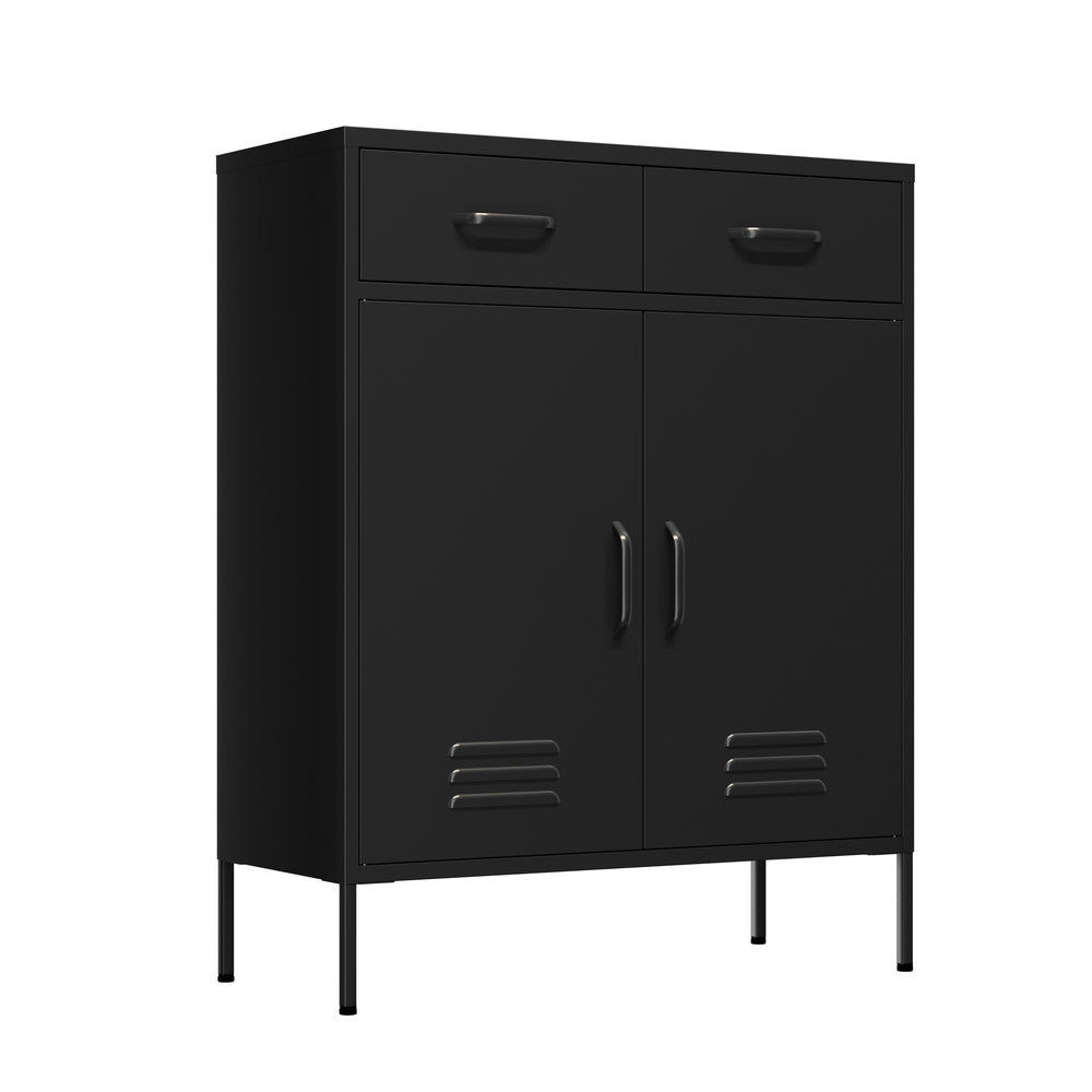 Metal chest of drawers KLAUS, 2 drawers, 2 doors, 80 x 101 cm, black