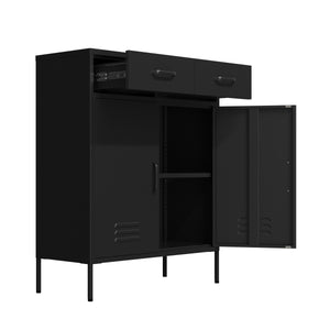 Kommode Metall KLAUS 2 Schubladen 2 Türen 80 x 101 cm schwarz