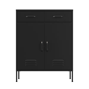 Kommode Metall KLAUS 2 Schubladen 2 Türen 80 x 101 cm schwarz