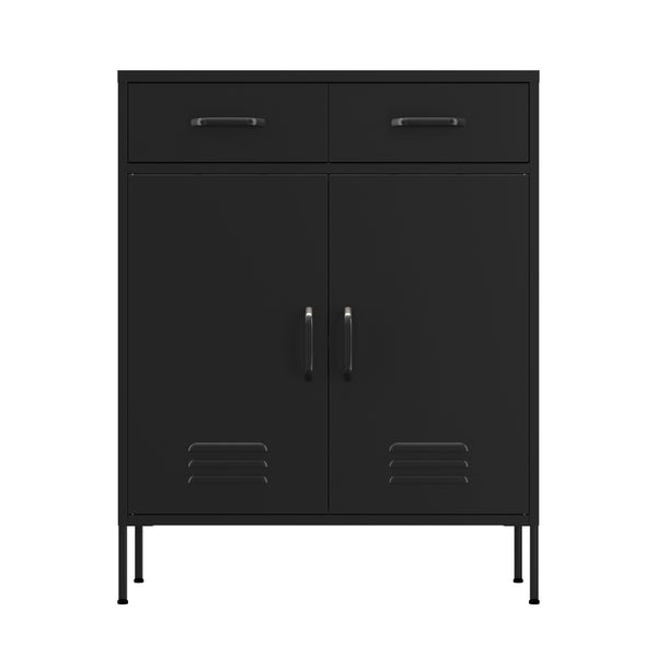 Kommode Metall KLAUS 2 Schubladen 2 Türen 80 x 101 cm schwarz