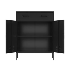 Kommode Metall KLAUS 2 Schubladen 2 Türen 80 x 101 cm schwarz