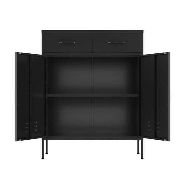 Kommode Metall KLAUS 2 Schubladen 2 Türen 80 x 101 cm schwarz