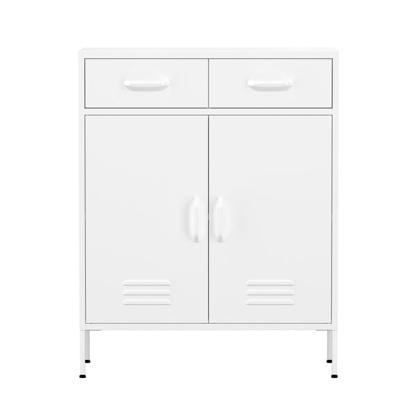 Kommode Metall KLAUS 2 Schubladen 2 Türen 80 x 101 cm weiss
