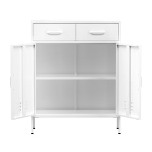 Kommode Metall KLAUS 2 Schubladen 2 Türen 80 x 101 cm weiss