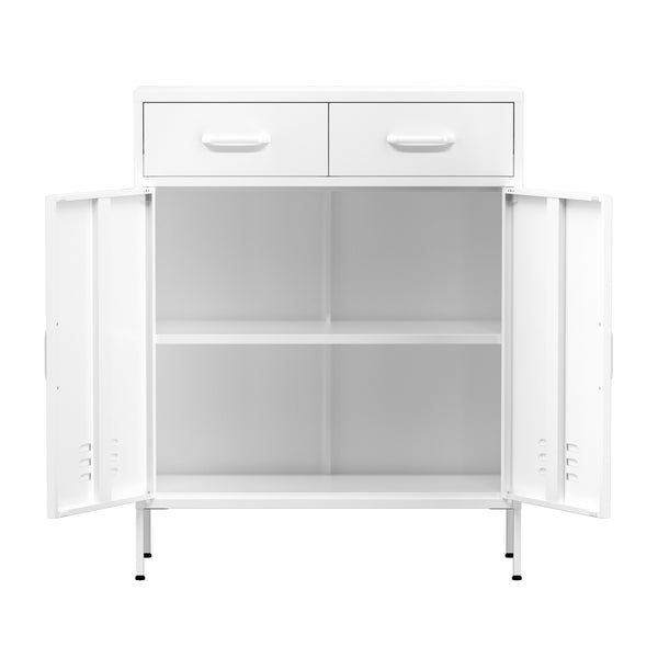 Kommode Metall KLAUS 2 Schubladen 2 Türen 80 x 101 cm weiss