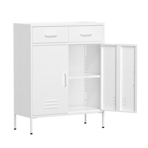 Kommode Metall KLAUS 2 Schubladen 2 Türen 80 x 101 cm weiss