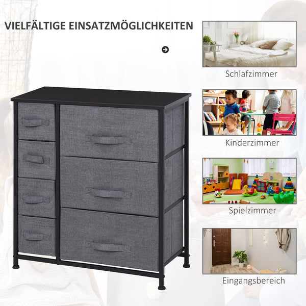 Kommode mit 7 Stoffschubladen Metallrahmen Grau
