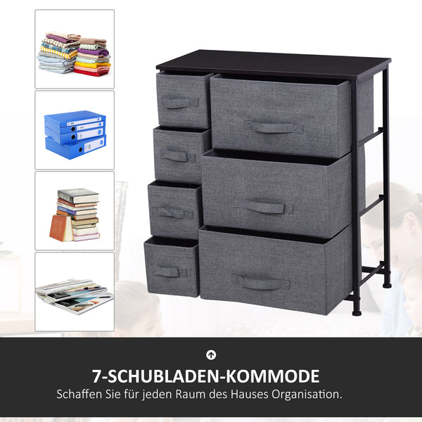 Kommode mit 7 Stoffschubladen Metallrahmen Grau