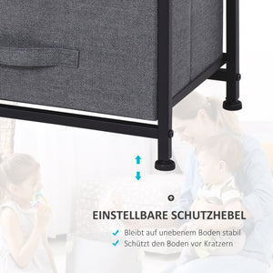 Kommode mit 7 Stoffschubladen Metallrahmen Grau