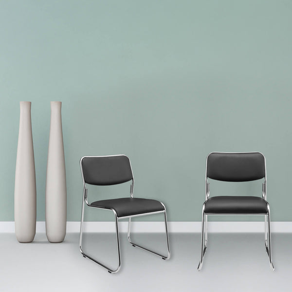 Conference chair, folding chair, set of 4, faux leather, black