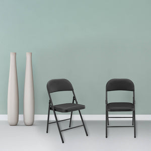 Conference chair, folding chair, set of 6, faux leather, black 