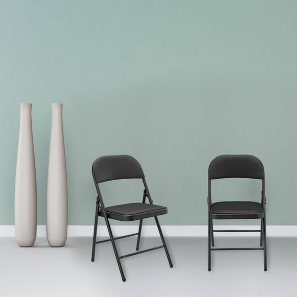 Conference chair, folding chair, set of 6, faux leather, black 