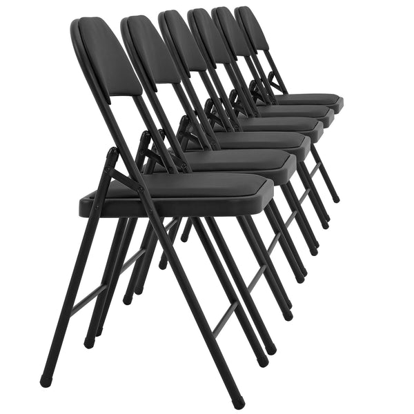 Conference chair, folding chair, set of 6, faux leather, black 