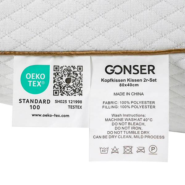Kopfkissen 2er Set 80 x 40 cm weiss/gold