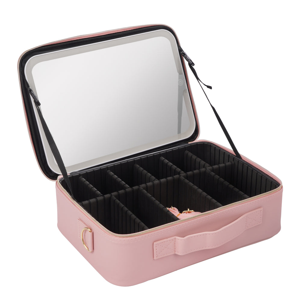 Kosmetiktasche mit LED-Spiegel PRETTY rosa/schwarz