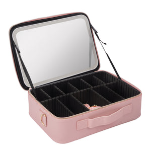 Kosmetiktasche mit LED-Spiegel PRETTY rosa/schwarz