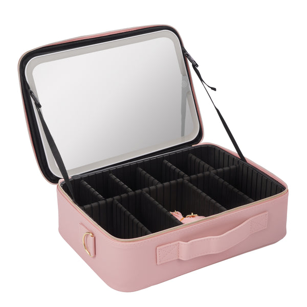 Kosmetiktasche mit LED-Spiegel PRETTY rosa/schwarz