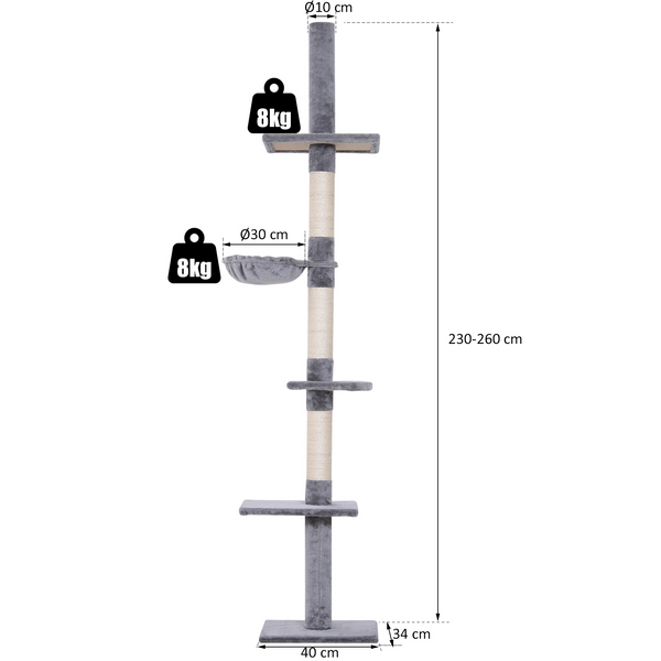 Kratzbaum Deckenhoch höhenverstellbar 40x34x230-260cm