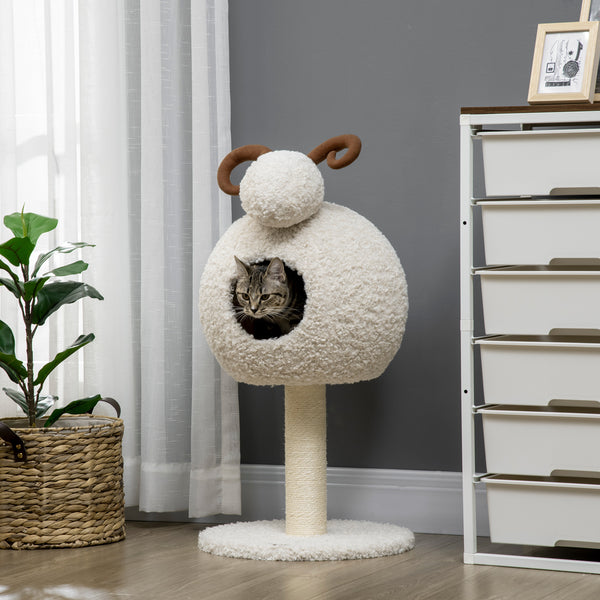 Kratzbaum Katzenbaum mit Katzenhöhle im Ziegen-Design 80cm