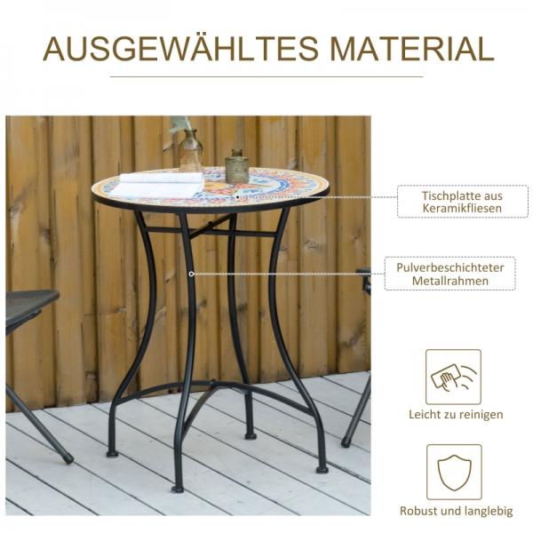 Mosaiktisch rund Bistrotisch Mosaikplatte Keramik Metall Rot+Blau+Weiss Ø60 cm