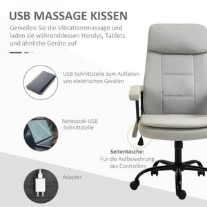 Bürostuhl höhenverstellbarer mit Massagefunktion, ergonomischer Drehstuhl Leinen-Gefühl Beige