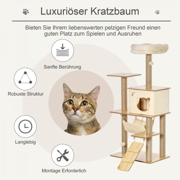 Kratzbaum Katzenbaum Kletterbaum Katzenhöhle 130 cm Plüsch Gelb