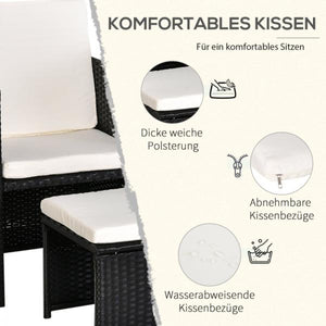 5-teilige Polyrattan Sitzgruppe Essgruppe Gartenset Garnitur mit Kissen Schwarz