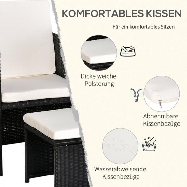 5-teilige Polyrattan Sitzgruppe Essgruppe Gartenset Garnitur mit Kissen Schwarz