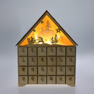 LED Adventskalender Holzhaus natur