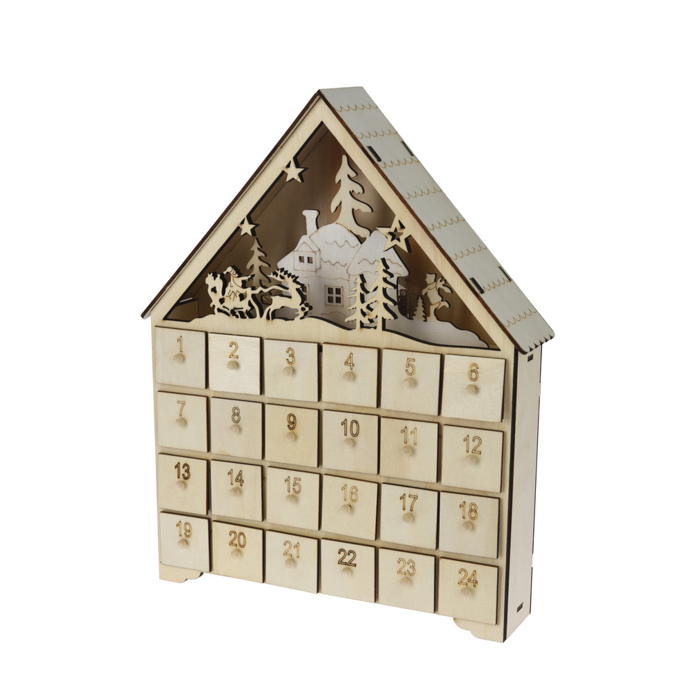 Calendario dell'Avvento a LED Casa in legno naturale