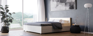 Lederbett LED TRANCE 180 x 200 cm weiss