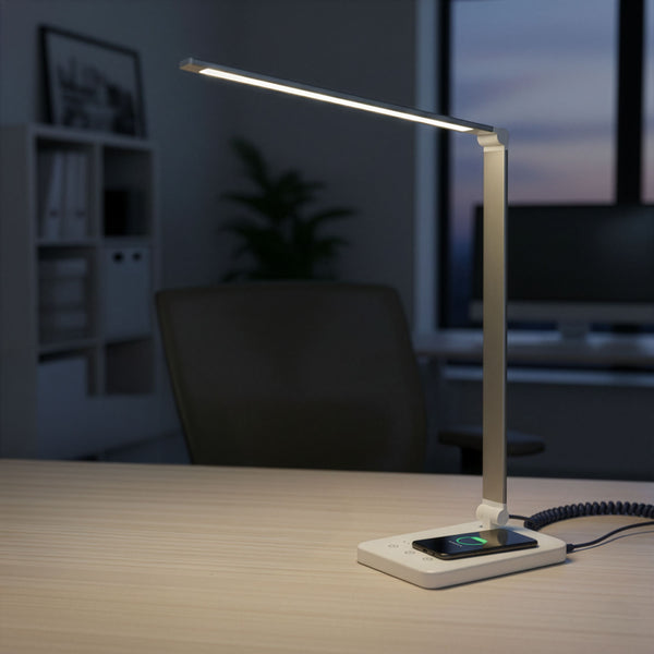 LED Tischlampe LUX mit Wireless Charger weiss